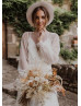Long Sleeves Ivory Polka Dot Tulle Cute Wedding Dress